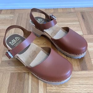 MIA Sweden Sofia Leather Mary Jane Wood Clogs Size US 6 / EU 36